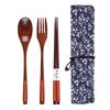 3Pcs Wooden Spoon Fork Chopsticks Cutlery Set Portable Dinnerware Set Dessert Soup Spoon Dining Fork Sushi Chop Sticks Tableware