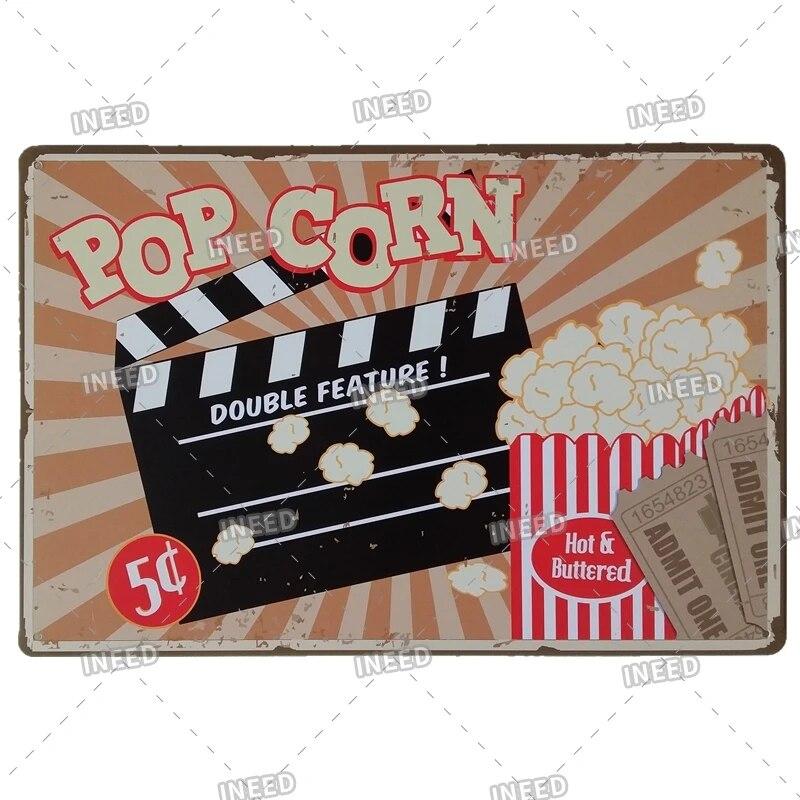 Tin Sign FastFood Pizza Hot Dog Hamburgers Ice Cream Fries Pop Corn Metal Vintage Plaque Metal Retro Plate Kitchen Wall Decor