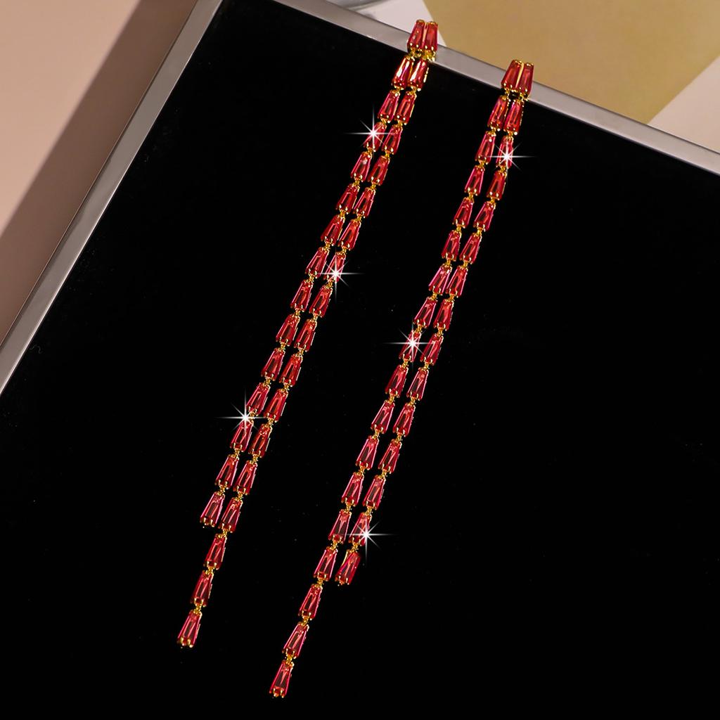 South Korea's New Ins Color Zircon Earrings, All-copper Women's Fashion Temperament Retro Simple Light Luxury Colored Diamond Ear Jewelry