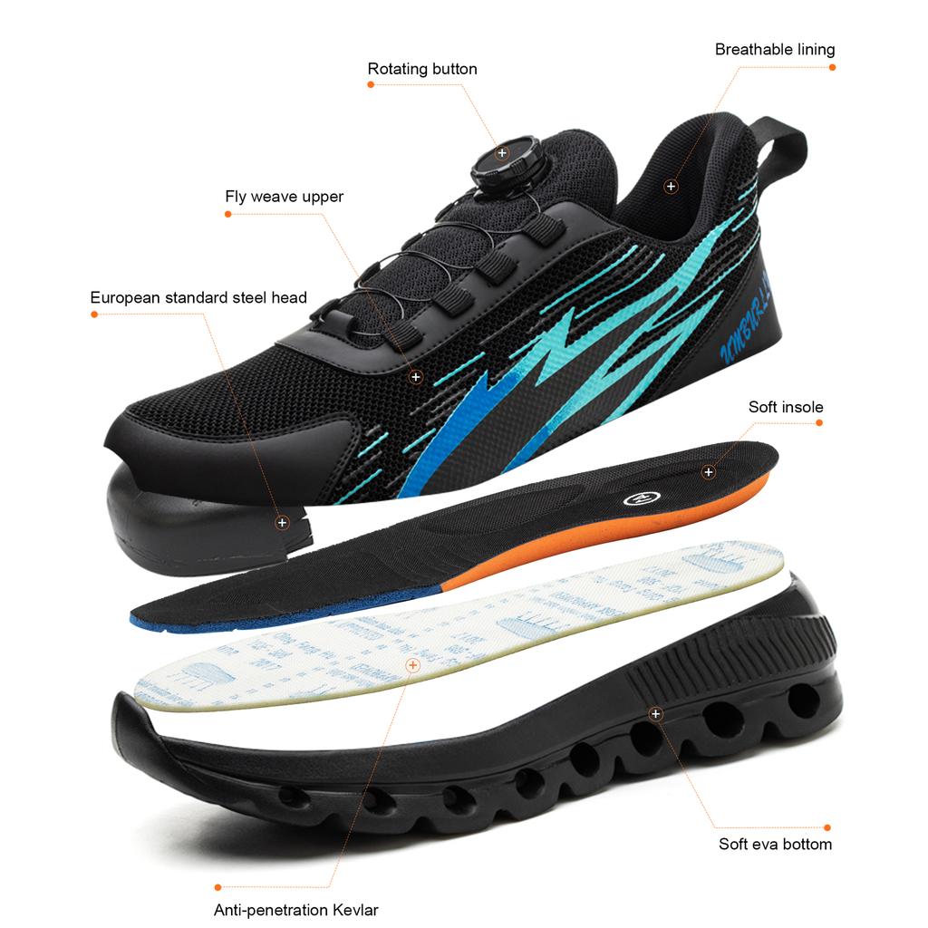 Men Women Steel Toe Safety Shoes Rotating Push Button Puncture Proof Work Sneakers Breathable Anti-smash Anti-stab Construction Security Shoes
