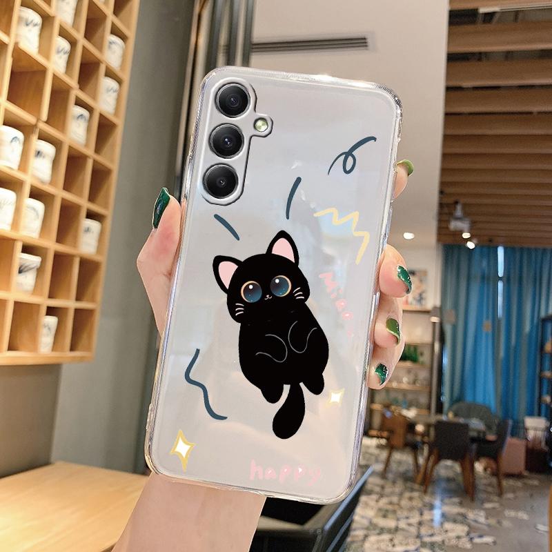 Милый кот мультфильм мягкий прозрачный силиконовый чехол для Samsung A55 A35 M35 M34 S24 Xiaomi Redmi Note 13 Pro 13C Poco M6 камера противоударный защитный чехол