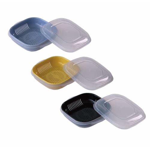 &NE Refra Recopo Containers, 3-Piece Set (Black, Yellow, Blue), Thaw and Defrost Frozen Rice, 150g Rice Serving, Made in Japan, Microwave and Dishwash