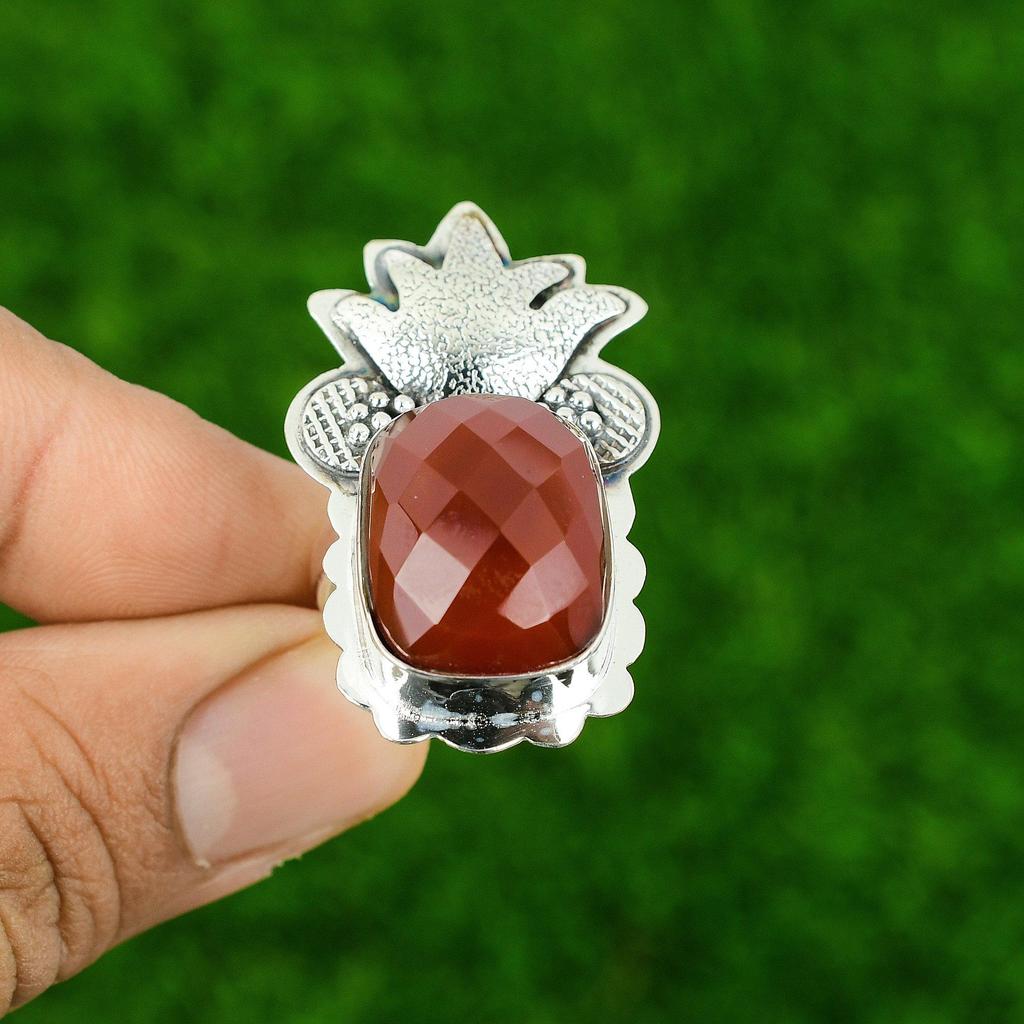 Carnelian Gemstone Sterling Silver Birthday Statement Bezel Elegant Ring Jewelry