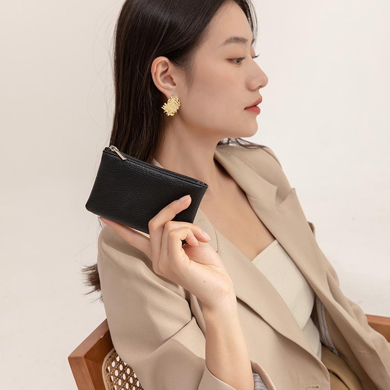 Унисекс Ультратонкий кошелек для монет и карт на молнии с текстурой личи