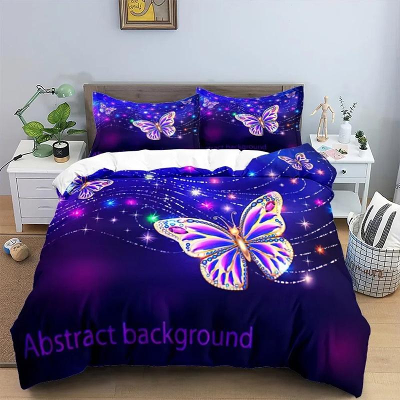 3 Pieces Watercolor Butterflies Duvet Cover Set Blue Butterfly Bed Set White Bedding Kids Girls Quilt Cover Queen Dropship