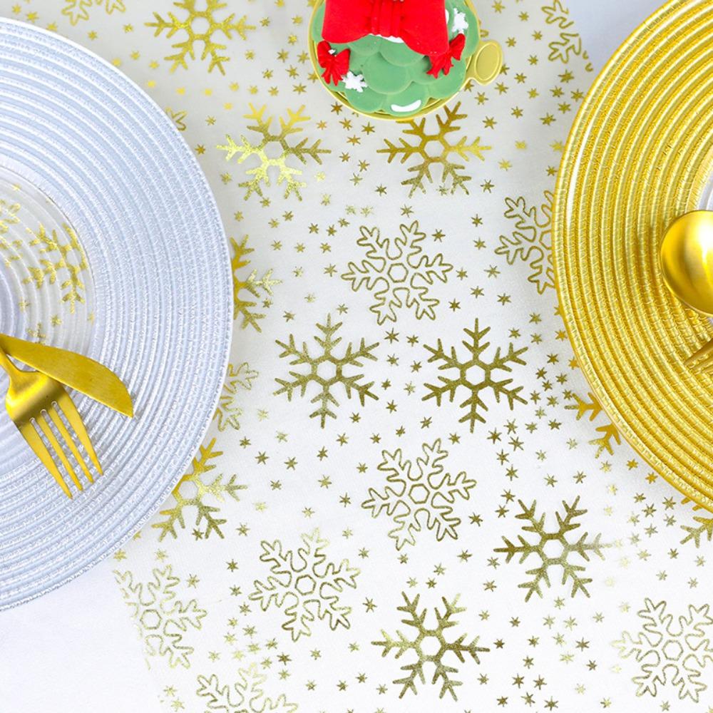 Organza Christmas Foil Table Runner Snowflake Pattern Dinning Table Decoration Tablecloth Wedding