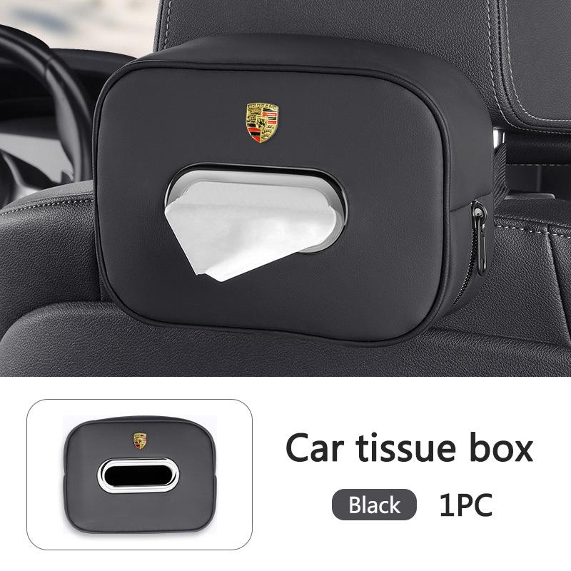 High quality Car Leather 3D Logo Tissue Bag Protector Cover Tissue box For Porsche Panamera Macan Boxster Cayman Cayenne 911 718 FU3