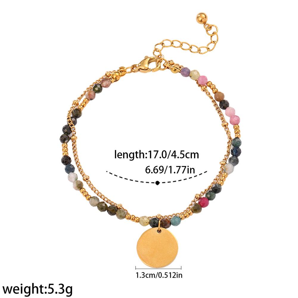 YEHHY Stainless Steel Bead Bracelet 18k Gold Waterproof Layered Bracelet Women's Natural Stone High-end European and American