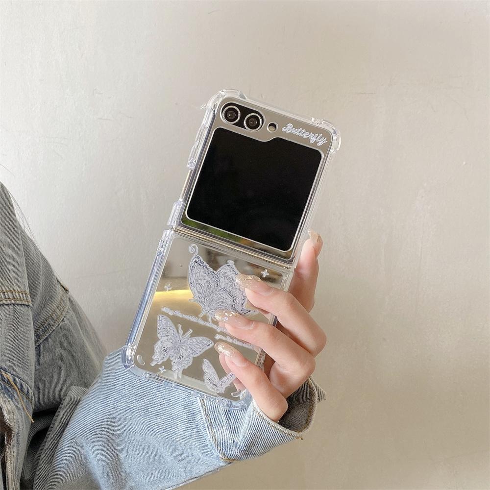 Cute Cartoon Butterfly Bracelet Case for Samsung Galaxy Z Flip 5 4 3 6 Flip5 Flip4 Cat Dog Mirror Make Up Wrist Chain Cover