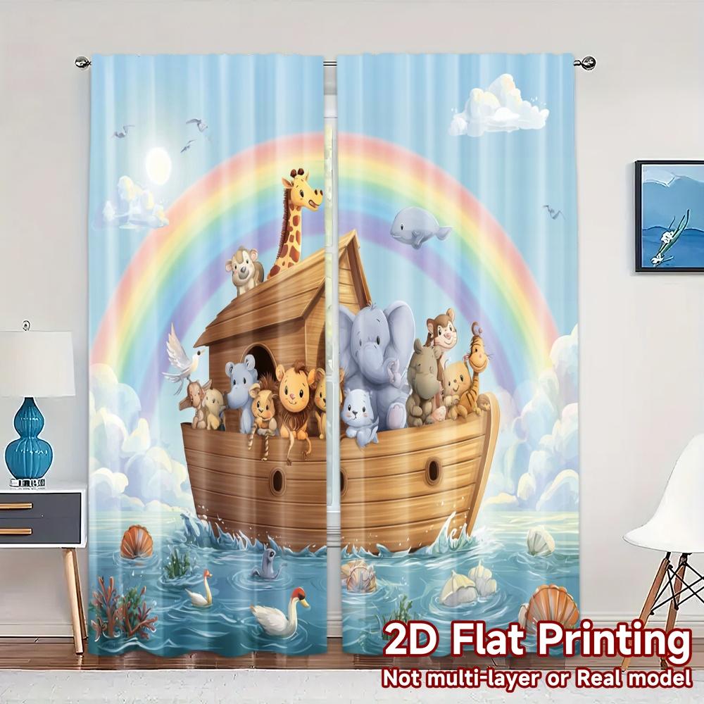 2pcs, 2D FLAT PRINTING Curtains (Without Rod) Rainbow Ark(1) Minimalist Modern Curtains Fabric Curtains Outdoor Decorations for