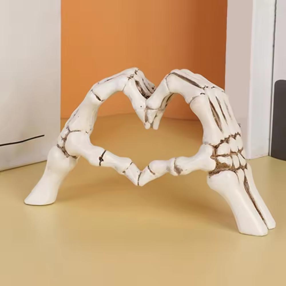 Nordic Style Heart Skeleton Hand Statue Resin Halloween Desktop Ornament Office