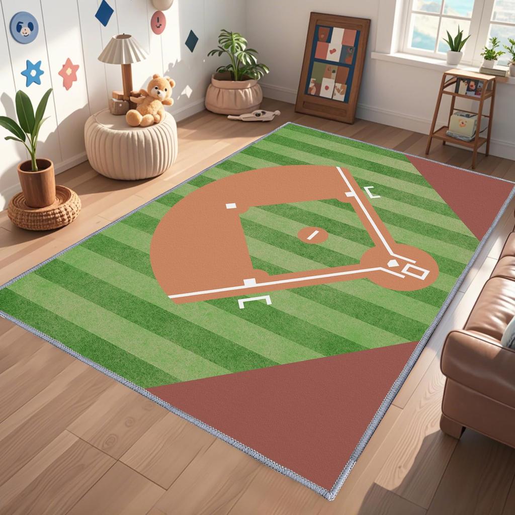 Baseball Rug for Bedroom – 3'x5' Non-Slip Sport Rug for Living Room or Baseball Themed Space Decor