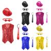 Kids Boys Glittery Sequin Sleeveless V Neckline Buttons Vest with Hat and Bowtie Necktie for Jazz Dance Stage Performance