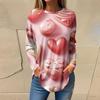 Tee Shirts For Women Casual Round Neck Long Sleeve Shirts Valentine's Day Printing Top Pullover