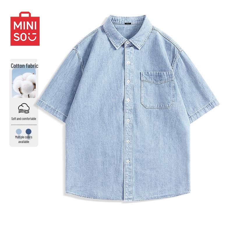 MINISO Мужская летняя джинсовая рубашка с коротким рукавом