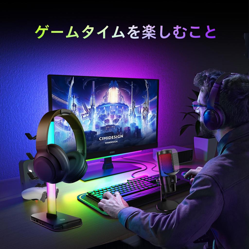 VCOM Игровая подставка для наушников-контроллера с RGB 10 Держателей для гарнитур и 4 Включает USB и Зарядку Настольное Многофункциональное Хранилище Устойчивое Легкое Черное