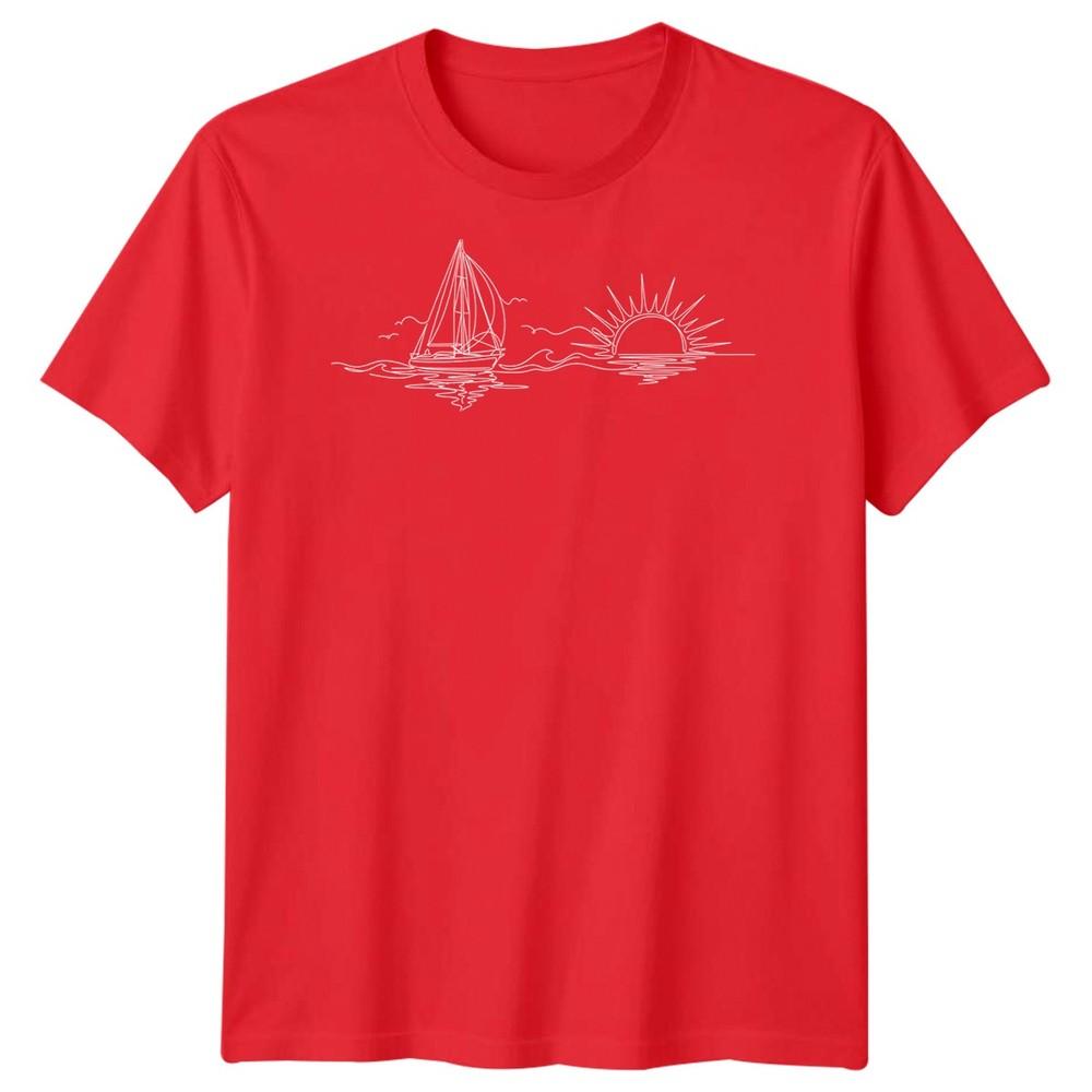 Sailboat Sunset Sailing Travel Unisexs TShirt Ocean Line Art