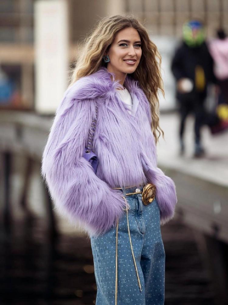 2025 Purple Eco-Friendly Fur Women's Thick Fluffy Coat - Versatile Korean Style