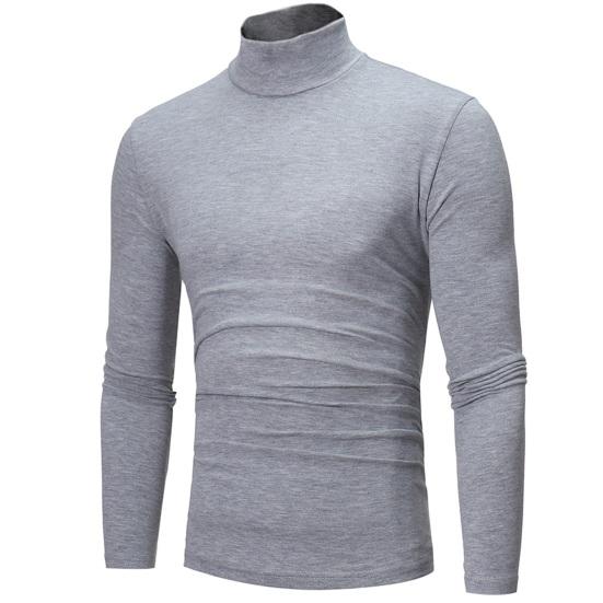 Men Autumn Winter Slim Fit Bottoming T-shirt Turtleneck Long Sleeve Solid Color Elastic Thin Pullover Tops Streetwear