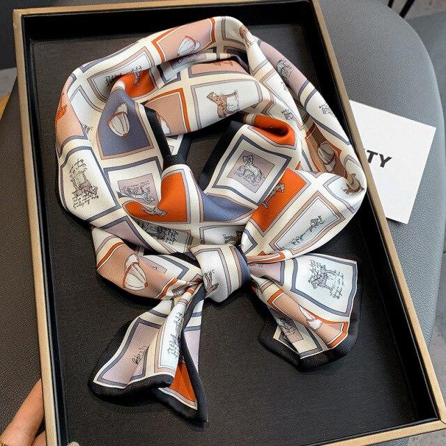 2021 модный шелковый шарф с цветочным принтом, женские длинные шарфы с тонкой шеей, офисная женская шаль, банданы, женская сумка, шарфы для волос, носовой платок