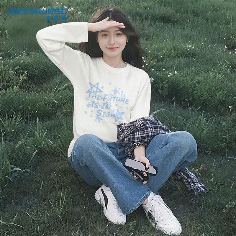 Женская хлопковая футболка оверсайз с длинным рукавом Jeanswest