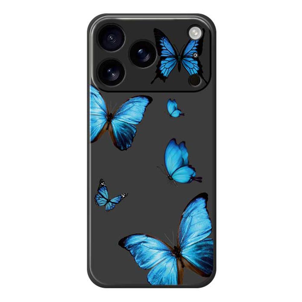 For iPhone 17 Pro Max Case Blue Butterflies Pattern Printing Straight Edge TPU Phone Back Cover