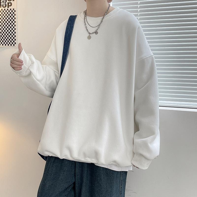 Men's Sweater New Spring and Autumn Loose Casual Crew Neck Sweater Solid Color Men's Pullover Long-sleeved Bottoming Shirt