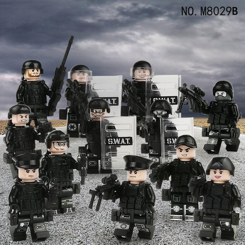 M8029A 8029B Swat Police Block Кукла Оружие Рюкзак Щит Строительный блок Игрушка