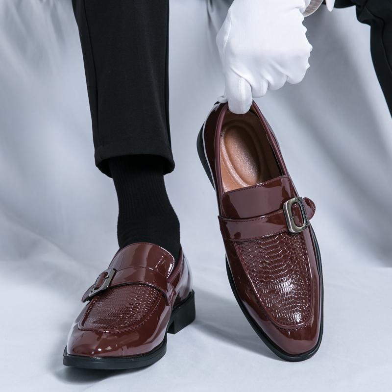2024 Модные коричневые туфли с пряжкой для мужчин, свадебные туфли с острым носком, блестящие стразы, роскошные туфли для мужчин, городская обувь