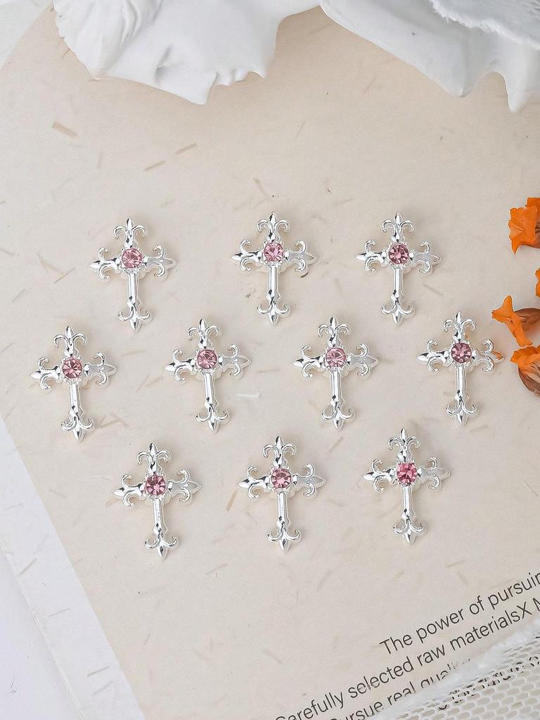 10 шт. Золотые Серебряные Кресты для ногтей 3D Белые Розовые Стразы Украшения для ногтей Украшения для ногтей DIY Украшения для ногтей Принадлежности для ногтей