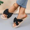 2024  High Quality Women's Shoes Summer Fashion Open Toe Women's Slippers Solid Color Bow Decorated Large Size Flat Shoes