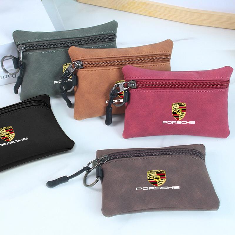 Suede Portable Car Key Bag Zipper Wallet Card Coins Pouchs For Porsche 911 718 Taycan Panamera Cayenne Macan Accessories GZ2