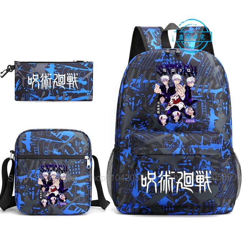 3 шт. Рюкзак Jujutsu Kaisen для мальчиков и девочек Аниме Mochila Студенческая школьная сумка с плечевой сумкой Пенал Ежедневная дорожная сумка Rucksack