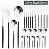 24 шт. набор столовой посуды из нержавеющей стали, нож, вилка, ложка, столовые приборы, кухонные красочные, элегантные, черный, золотой, набор столовых приборов
