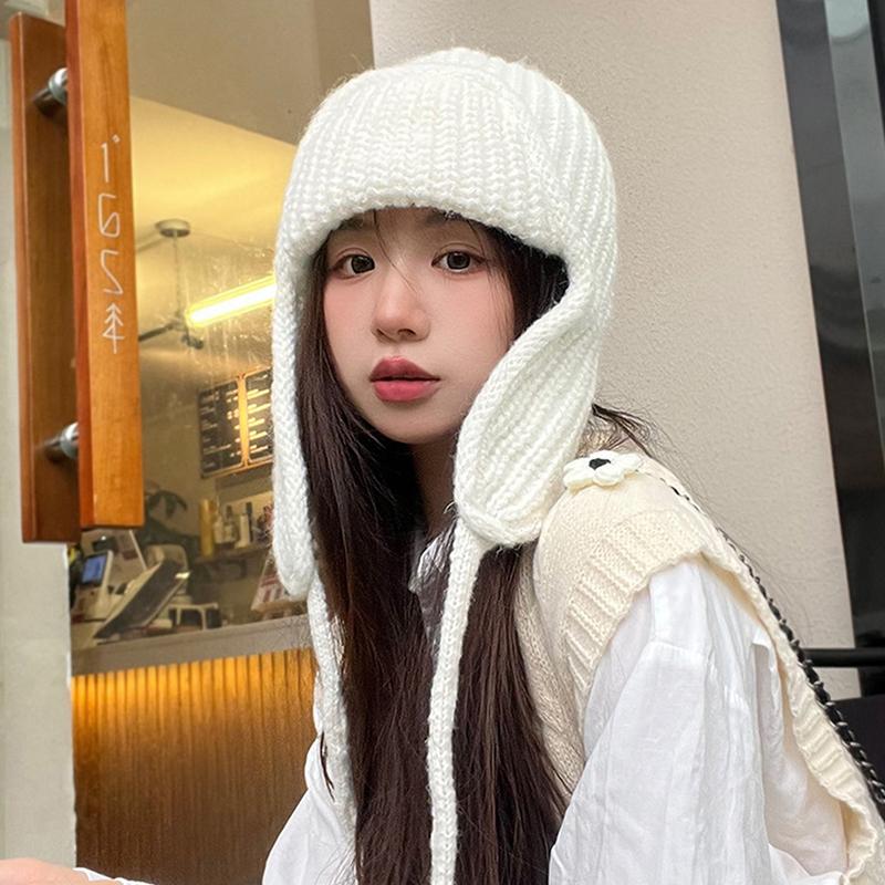 Защитная вязаная шапка для ушей, зимняя теплая, морозостойкая, летная шапка, однотонная шерстяная вязаная шапочка, корейская женская шапочка