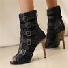 Fashion Peep Toe Summer Shoes Woman Sandals Hollow Lace Mesh Gladiator Ankle Boots Zip Thin High Heels Jazz Dance Shoes Female Size34-48