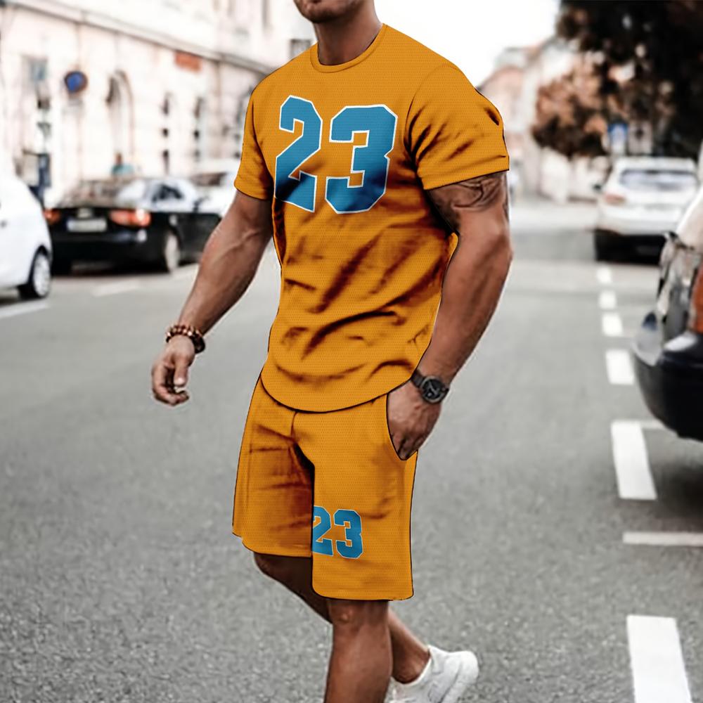 2025 Fashion Trendy Handsome Men's T-shirt Shorts Two-piece Summer Casual Men's Loose Shorts Men's Large Size T-shirt Clothing