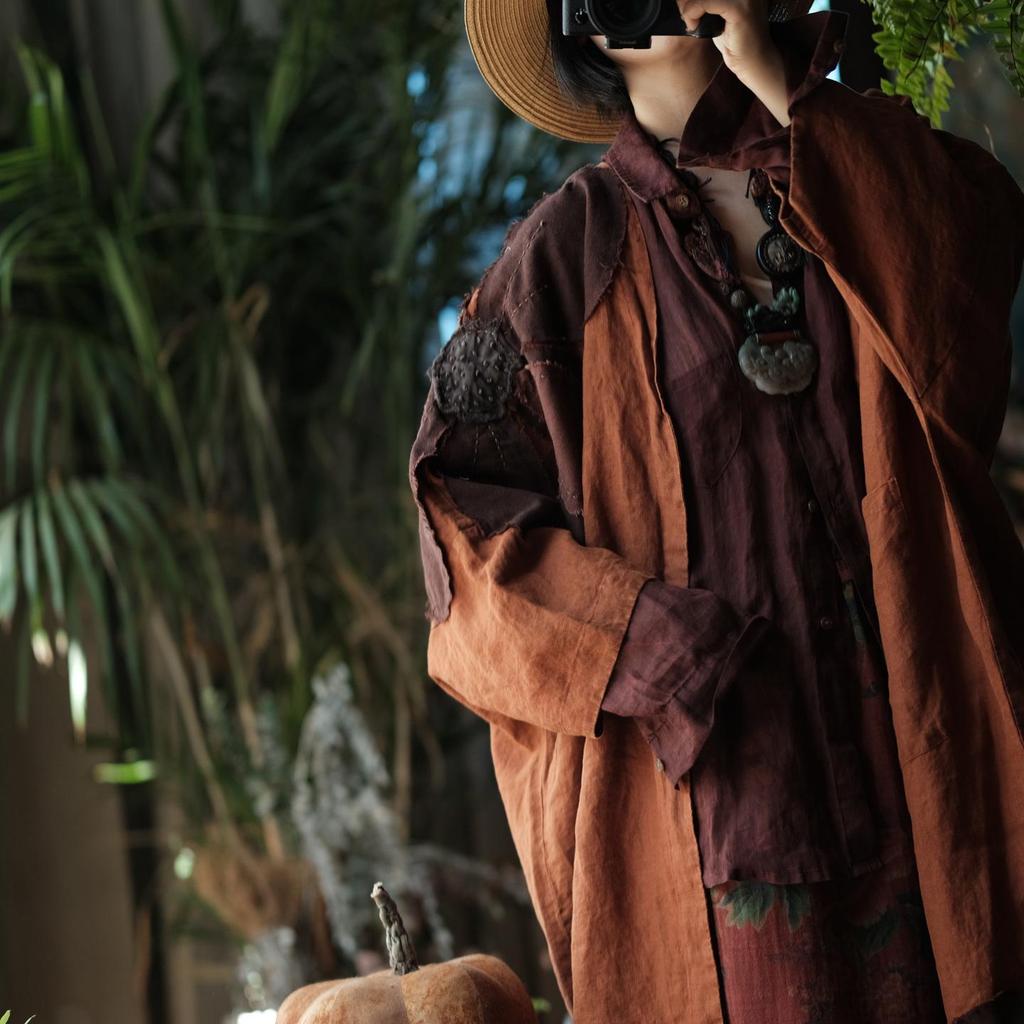 Винтажный льняной халат с вышивкой в виде снежинок