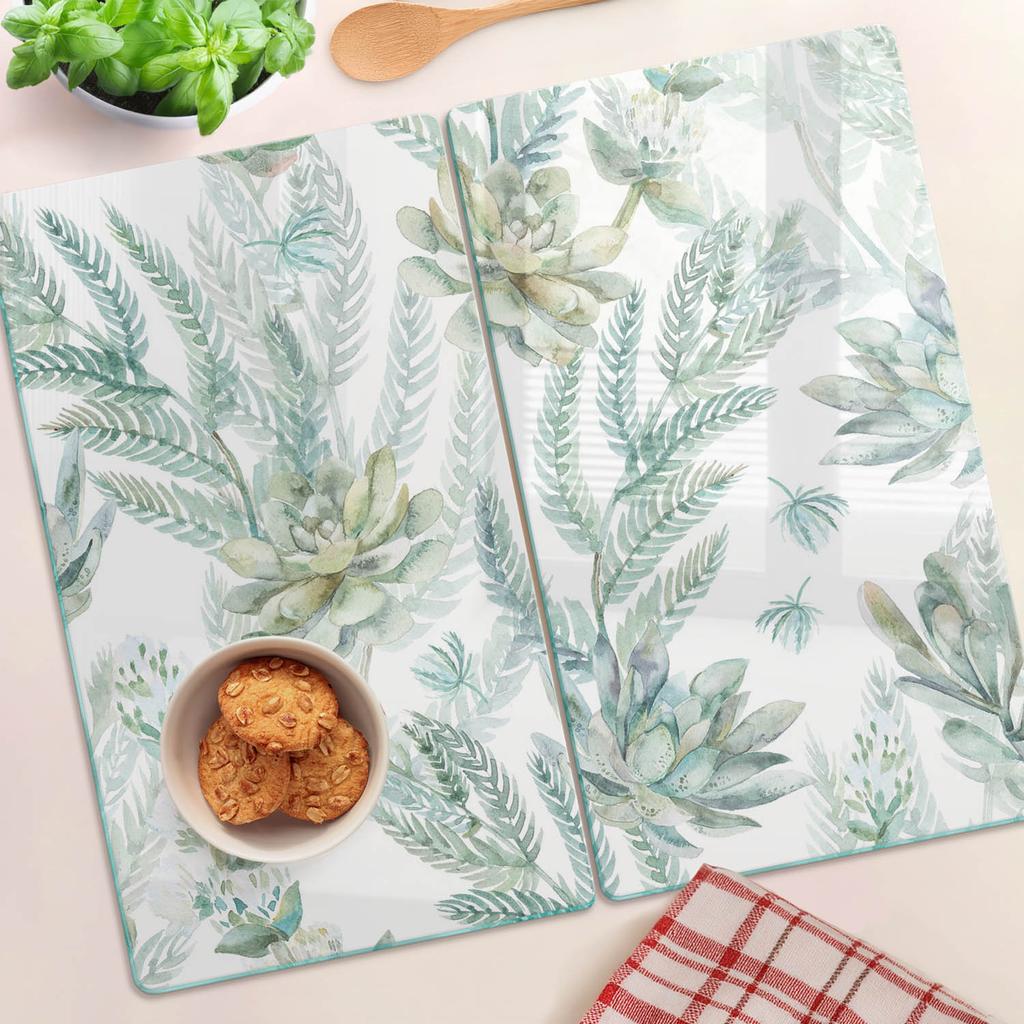 Decorative Glass Chopping and Serving Boards Flowers and Leaves 2x30x52 cm