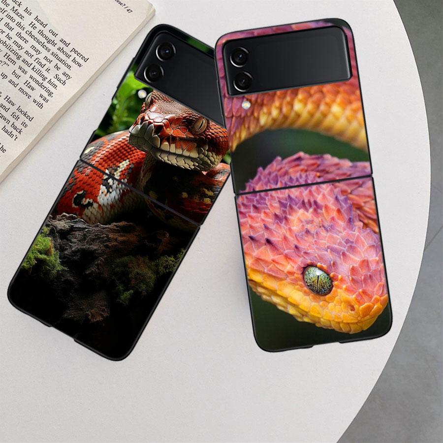 Чехол для телефона 'Лесные гадюки и питоны' для Samsung Z Flip 7 6 5G Galaxy Z Flip 5 4 3 Черный Жесткий Чехол-крышка Роскошный ПК-корпус Coque
