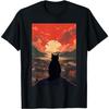 Catzilla на закате - Винтажная смешная футболка с кошачьим артом PNCAAPT Черная