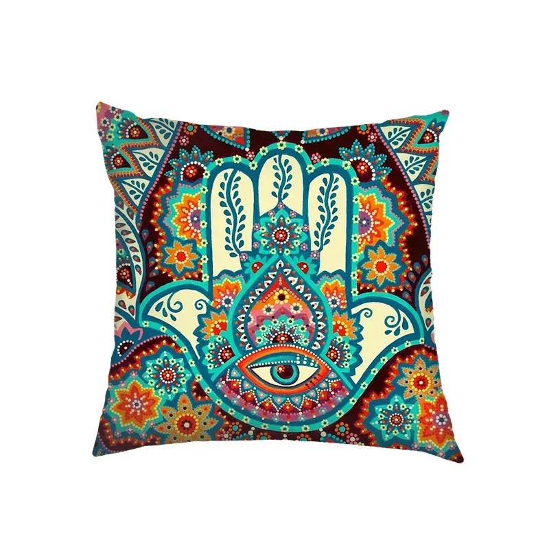 Mandala Floral Print Pillow Case Turkish Blue Evil Eye Cushion Sofa Cases Home Square Throw Pillow Cover Living Room Decorationbzmandelag,