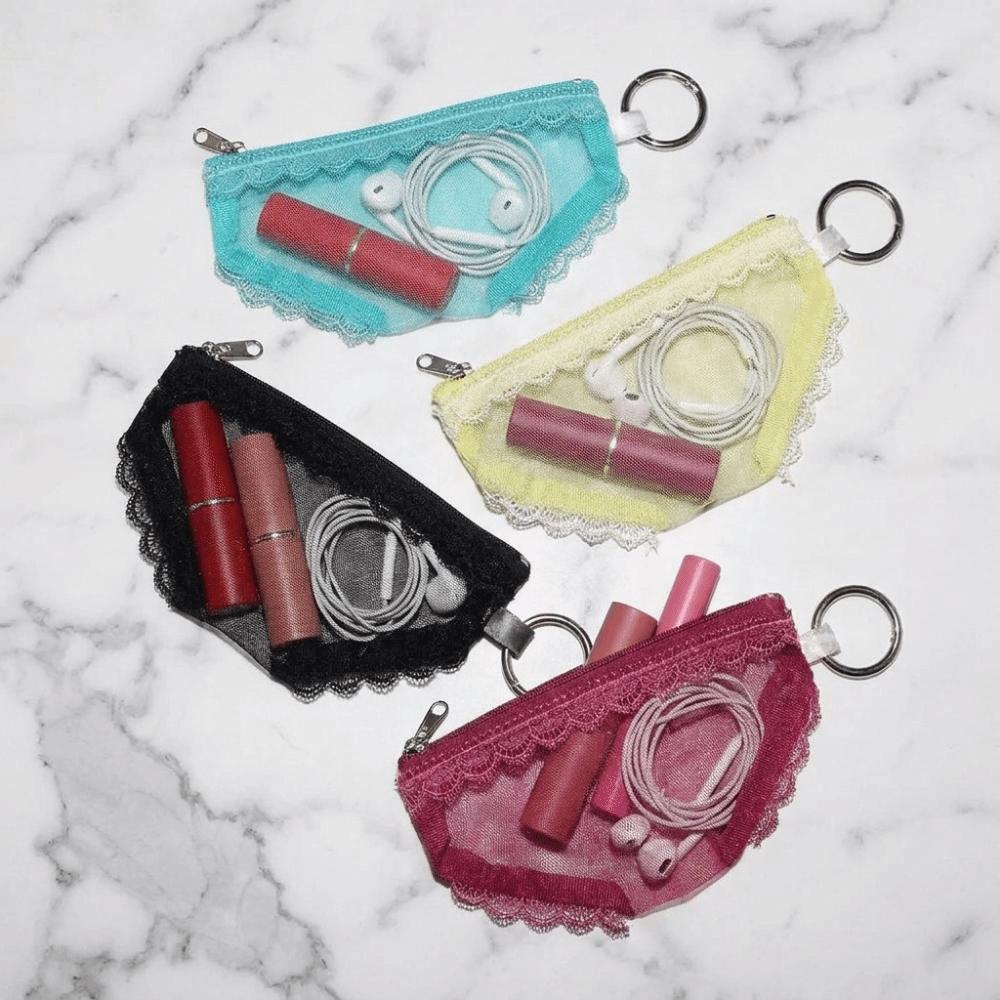 Mesh Briefs Shape Cosmetic Bag Lace Trim Jewelry Organizer Fashion Makeup Storage Pouch Headphones