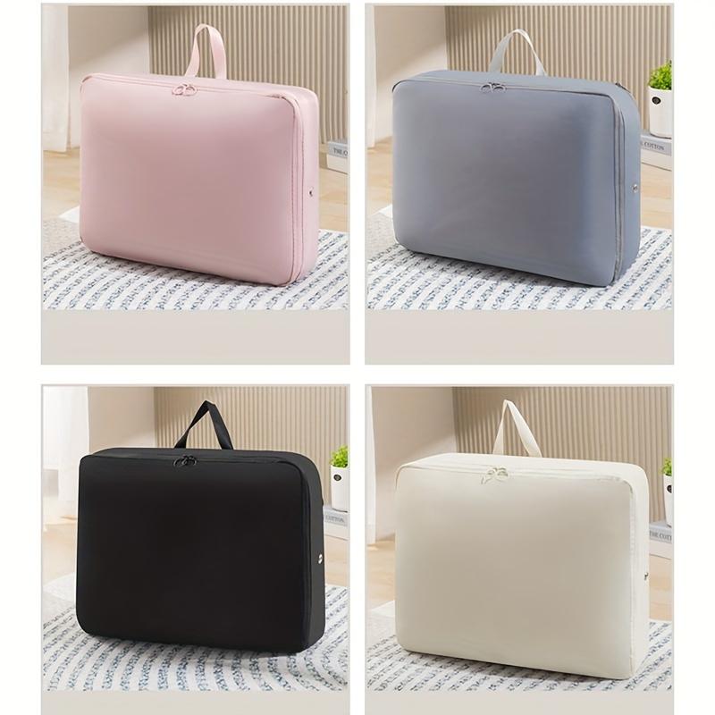 Portable Self-Compressing Storage Bags - Waterproof, Expandable Fabric Cubes with Zipper & Carry Handle, Ideal for Quilts, Blankets, Bedding