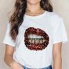 Womens Sexy Lips Short Sleeve Tshirt European American Fashion Print Casual White Aesthetic Top for Streetwear Modal fabric