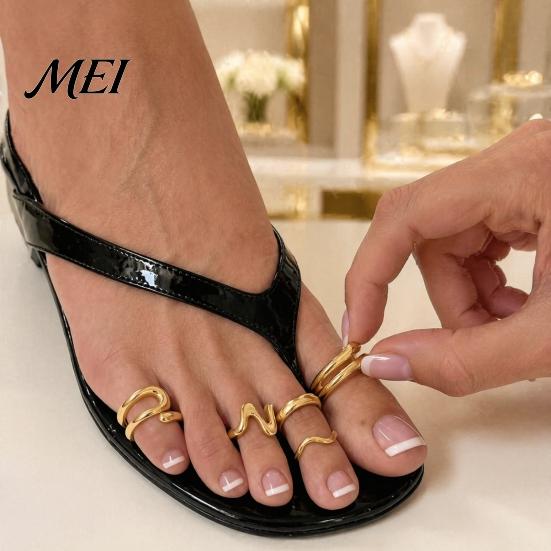 Boho Style Toe Jewelry 5Pcs Irregular Ring Set, Non Tarnish Golden Plated Alloy Beach Foot Band, Adjustable Open for Women Rings