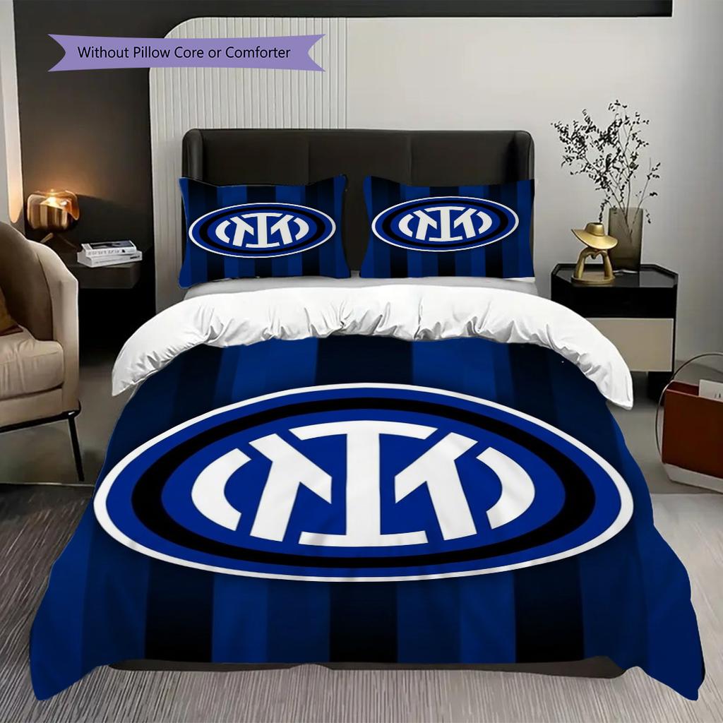 Inter Milan Stripes Emblem Three-piece set (1 * duvet cover + 2 * pillowcase, without core) Christmas birthday gift Duvet cover and pillowcase