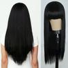 Fashion Long Colorful Straight Hair Wig with Bangs Black Synthetic Fiber Wig for Women