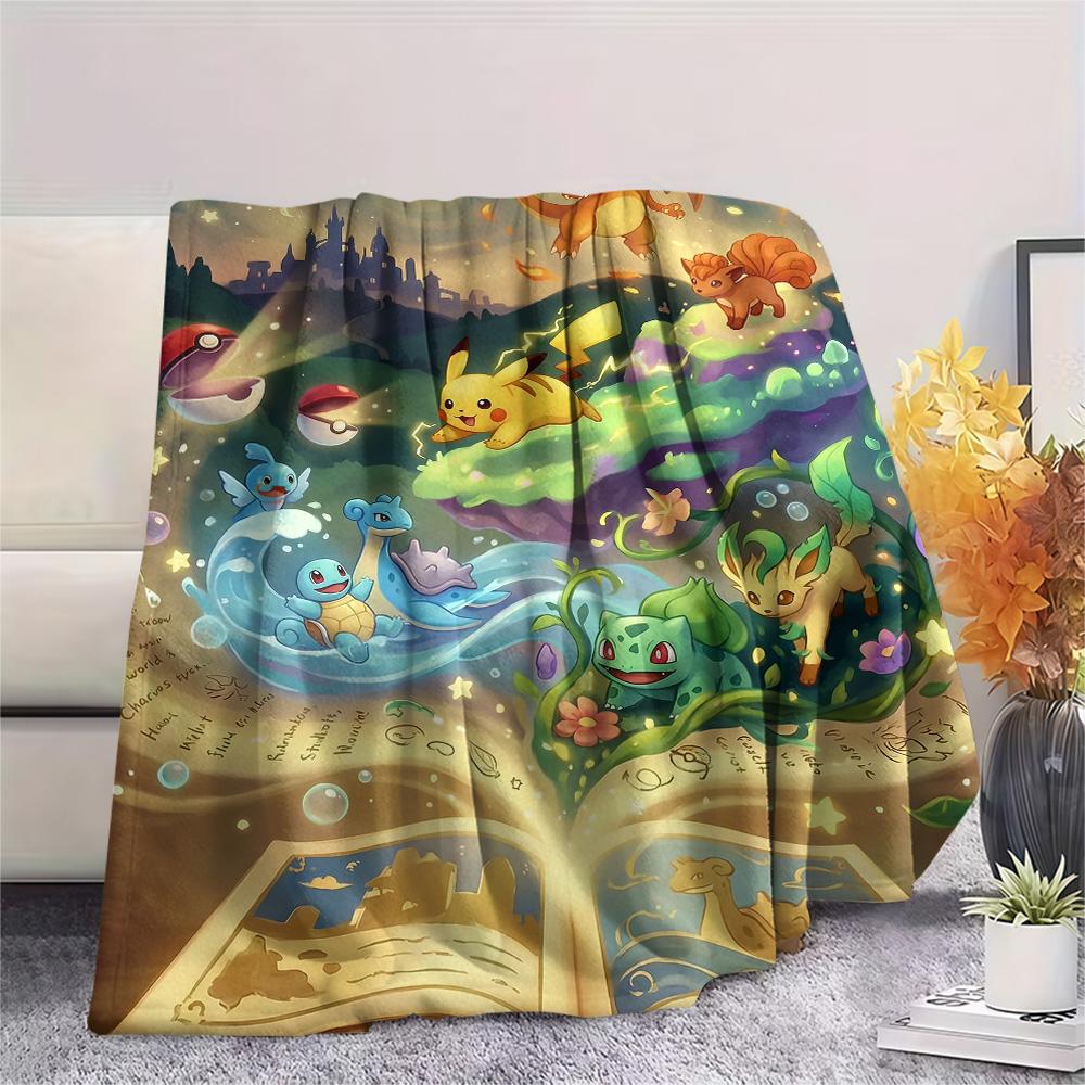 Starter Pokemon Art Flannel Blanket, Soft Warm Throw for Home Decor, Ideal Gift for Fans, Cozy Bedding for Sofa Bed Living Room