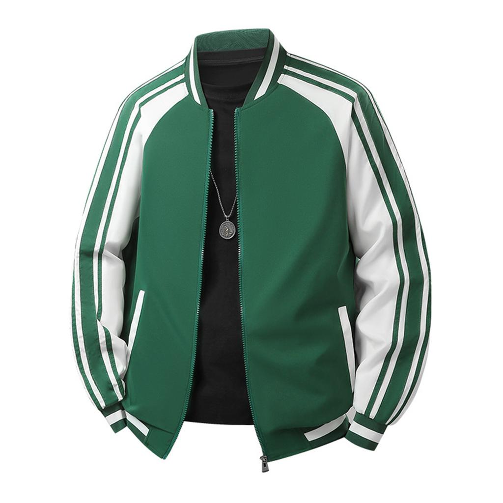 Men's Casual Stand-up Collar Color-blocked Ribbon Men's Casual Jacket Baseball Jacket